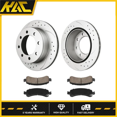 Rear 330mm Drilled Rotors Ceramic Pads For Chevrolet Express GMC Savana 3500 - Image 1 of 4