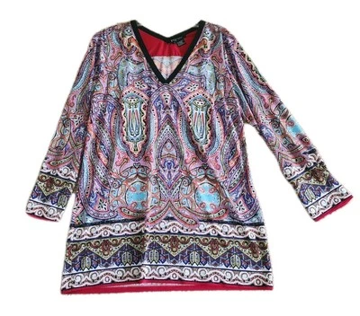 ETCETERA Womens Sz M  Multicolor Abstract Print Tunic Top Ls - Image 1 of 3
