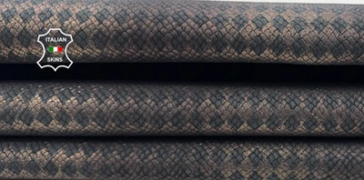 COPPER ANTIQUED SNAKE SCALES PRINT ON Calfskin Cow Leather 7+sqf 0.9mm C6683 - Image 1 of 4