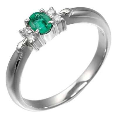 Anillo Pt900 platino/esmeralda/diamante #6,0 (talla EE. UU.) 4,0 g para mujer Foto 1 de 4
