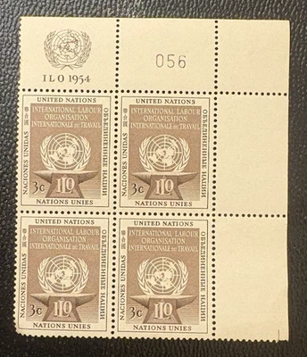 Naciones Unidas: 1954 MNH SC # 25 bloque de inscripción de 4.  Lote # 08-08292 Foto 1 de 2