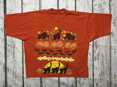 Camiseta De Colección Gatos Negros Calabazas Murciélagos Halloween Temática Años 90 Puntada Única Para Mujer Foto 1 de 4