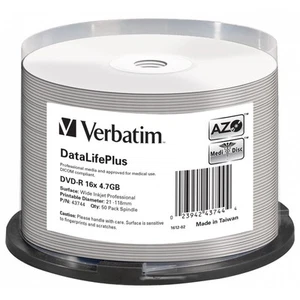 Verbatim DVD-R DL+ 16x 4,7GB 50er Spindel Rohlinge bedruckbar keine ID-Marke - Bild 1 von 3