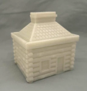 Vintage Westmoreland Specialty Co Milchglas Blockhaus Senf Schale/Deckel - Bild 1 von 8