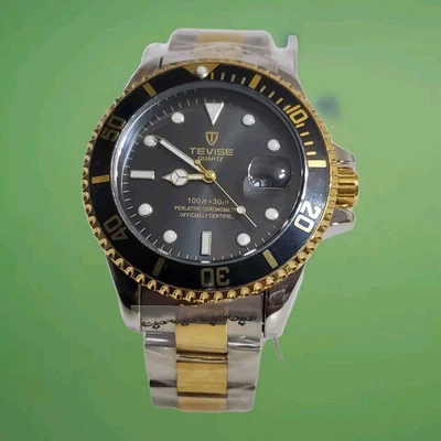 Tevise NO-T801 Reloj Hombre Cuarzo NEGRO Dorado Reloj Fecha BATERÍA NUEVA  Foto 1 de 4