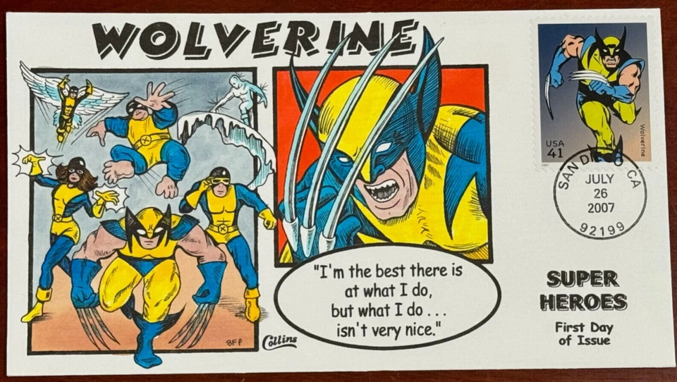 4159j Marvel Comics "WOLVERINE" single FDC Collins Hand-Painted. Perfect!!! - Image 1 of 1