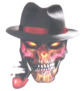 Angry Gangster Fire Skull w/ Pipe Decal decals Sticker Stickers Window Skulls - Foto 1 di 2