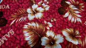 Vintage Hawaii Baumwollstoff, rot/weiß Hibiskus Pua Kokio, Monstera Luau 10 Jahre - Bild 1 von 3