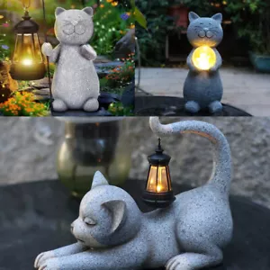 Cat Statue Solar Garden Ornament with Lantern - Outdoor Decor for Patio, Balcony - Picture 1 of 15
