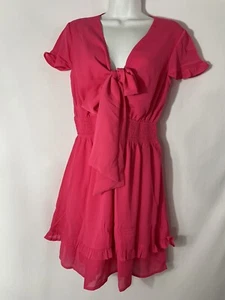 SySea Summer Dresses V Neck Tie Front Flowy Short Sleeve Ruffle Mini Dress Sz M - Picture 1 of 8