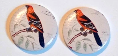 2 Red Bird Sewing Buttons Crafting Round  Wood 4 Hole 1 1/8"  - Image 1 of 2