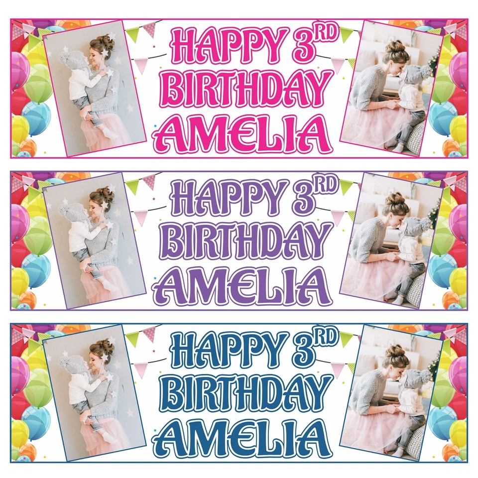 BLITZ-MARKET 2x PERSONALISED PHOTO BIRTHDAY PARTY BANNERS -1st 2nd 3rd 4th 5th 7th 8th 10th