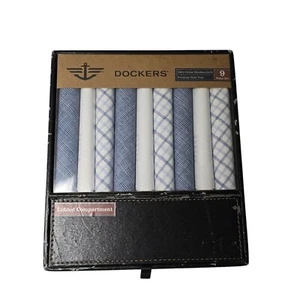 NIP Dockers Handkerchiefs 9 Pack 100% Cotton White And Blue - Picture 1 of 4