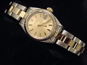 Reloj Rolex Date Damas 2 Tonos Oro Amarillo y Acero Inoxidable Esfera de Champagne 6917 - Imagen 1 de 4