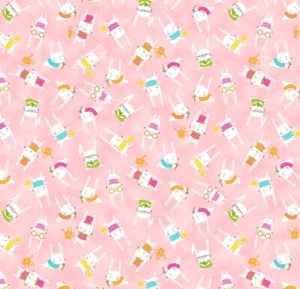 Fabric Easter Rabbits Bunnies Pink Timeless Treasures Cotton 1/4 yard C1147 - Picture 1 of 5