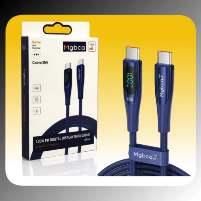 Mgbca Nylon Sonic Fast Charge Type-C, USB-C Cable Cord, 100W PD Digital Display - Image 1 of 4
