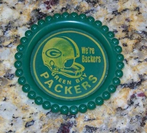 Vintage Green Bay Packers We're Backers Plastic Coaster 3.75" RARE 1970's? - Picture 1 of 2