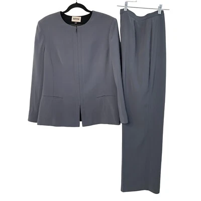 Kasper Zip Relaxed 2-Piece Gray Pant Suit Size 16 Cuffable HR Wide Leg 7636 GUC - Image 1 of 4