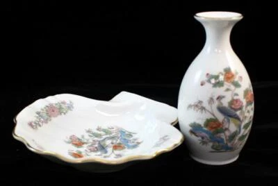 Grupo de grúa Wedgwood Kutani de 4 jarrón y plato con forma de carcasa de 7/8 pulgadas R4464 Foto 1 de 4