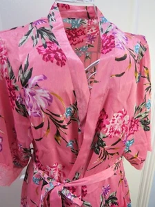Oriental Satin Kimono Dressing Gown Size M 12 14 Pink Ladies Boho Silky Floral - Picture 1 of 6