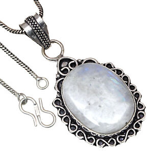 Pendant Moonstone Cabochon Gemstone Valentine'Day Gift Silver Jewelry 2.25"