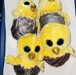 Easter Chick Plush Stuffed Animal in Rainbow Egg 9” Medium TY Beanie Boo- 4 Pk - Picture 1 of 7