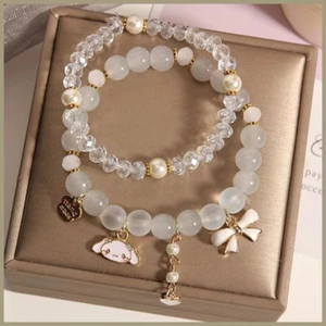 Cinnamoroll Armband Blume Schleife Kristall weiß Perlen Emaille Charm süß Geschenk - Bild 1 von 3