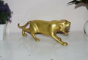 Angry Leopard Sculpture Brass Gift Open Mouth Tiger Statue Wildlife Animal HK65