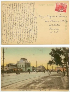C1920s Osaka Japón Railroad Station ppc - Yokohama Inglés cancelar a Kansas - Imagen 1 de 1