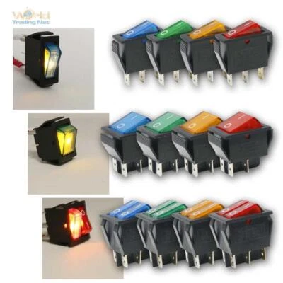 Wippschalter 250V 15A beleuchtet EIN-AUS schaltend 230V WippenSchalter leuchtend - Bild 1 von 4