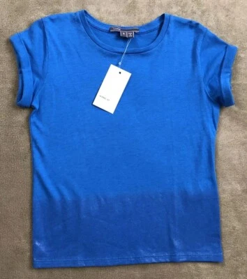 NWT Vince Girl's Sz 5 Foil Print Tee Blue Crew Neck Shirt Rolled Sleeves New 5 - Image 1 of 4