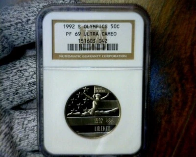 1992-s NGC PF69 Ultra Cameo Olympics Half Dollar Commemorative Gymnastics - Image 1 of 2