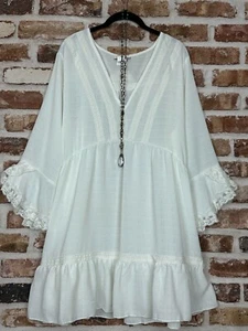 Plus size White Lace Crochet Bohemian Tunic Blouse Top Cover-Up Womens 1XL - Picture 1 of 7