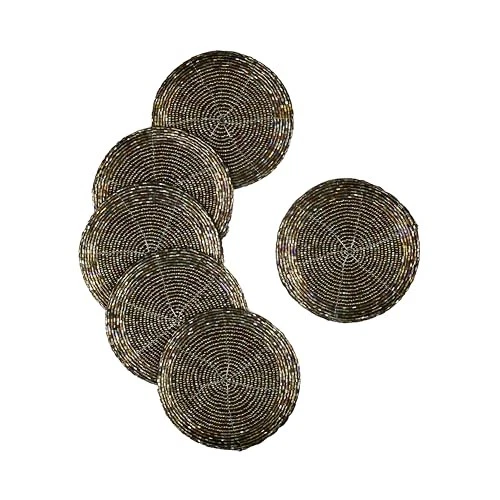 Handmade Beaded Wire Coaster Set of 6-4 Inch Round 4 Inch Beaded Coasters Brown Foto 1 de 4