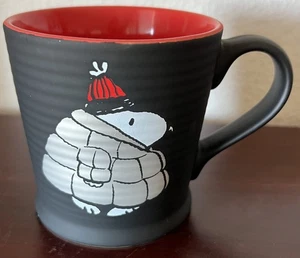Peanuts Snoopy in Silver Puffer Jacket on Black & Red 16 oz Mug New for 2025 - Picture 1 of 6