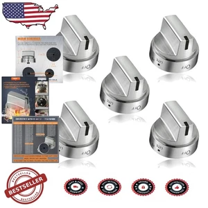 GE Gas Stove Knobs 5pk, Durable Stainless Steel, Direct Fit Replacement - Picture 1 of 9