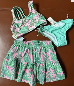 CAT & JACK 2pc Swim Set Tropical Pink Aqua Bikini Swim Suit Girl NWT / Skirt EC - Picture 1 of 11