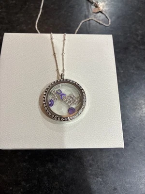 "Mini medallón de diamantes de imitación Origami Owl 16-18"" con dijes de sobreviviente púrpura, piedra púrpura" Foto 1 de 2