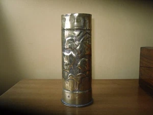 WWI German Brass Shell Trench Art Vase Leaves Decoration APR 1917 - Picture 1 of 9