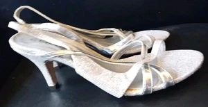 Nuevas sandalias de tacón con tiras plateadas brillantes de ébano para mujer UK 7 - Imagen 1 de 8