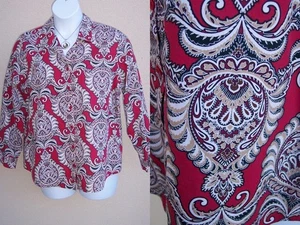 Chico's Rokoko BÜGELFREI Baumwolle Top Shirt Gr. 3 L XL WEIHNACHTEN URLAUB rot hellbraun Bluse - Bild 1 von 11