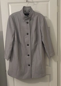 Lands' End Gray Fit & Flare Long Wool Pea Coat SZ 16WP plus size funnel neck - Picture 1 of 15