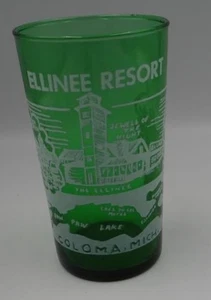 Vintage Coloma Michigan Ellinee Resort on Paw Paw Lake Green Glass 4 3/4" tall - Picture 1 of 5