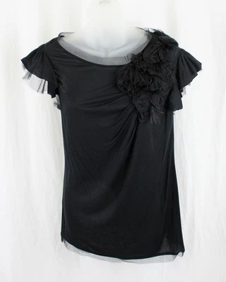 Camiseta de mujer Valentino negra cuello redondo manga corta alta talla mediana Foto 1 de 4