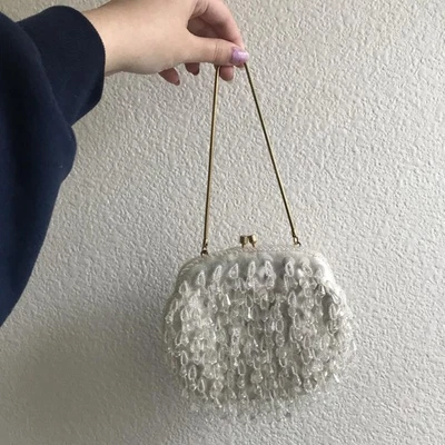 Vintage Beaded Evening Bag Hong Kong 1950s Handmade Pearl Sequin Clutch Purse - Image 1 of 3
