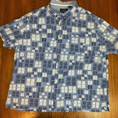Camisa de campamento hawaiana geométrica mezcla seda azul S/S Nat Nast Ocean para hombre talla XXL Foto 1 de 4