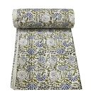 Twin Size Blanket Hand Block Kantha Quilt Cotton Bedspread Handmade Coverlet