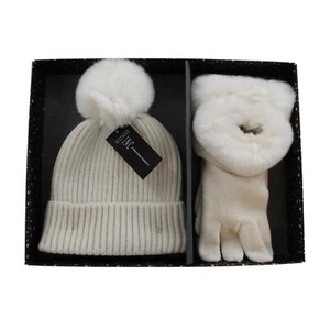 INC International Concepts gorro y guantes de piel sintética marfil conjunto de regalo #GS002 - Imagen 1 de 2