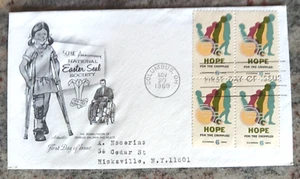 EASTER SEAL HOPE FOR CRIPPLED CHILDREN 1969 ARTMASTER CACHET FDC STAMP BLOCK - Picture 1 of 1