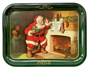 Vintage 70er Jahre Coca Cola Weihnachten Santa Tablett, tolle Grafik. 13 3/4" x 10 1/2" - Bild 1 von 14